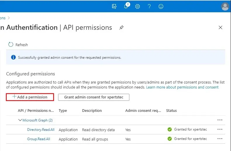 azure api permissions granted