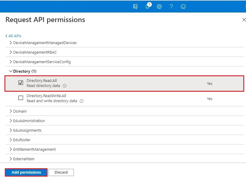 azure application permissions directory