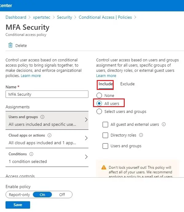 azure conditional access new policy