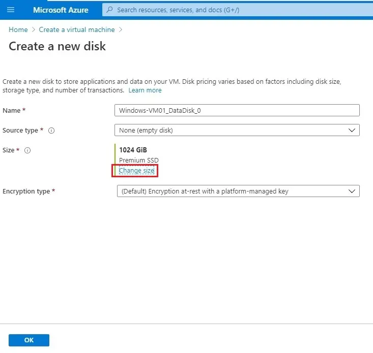 azure create a new disk