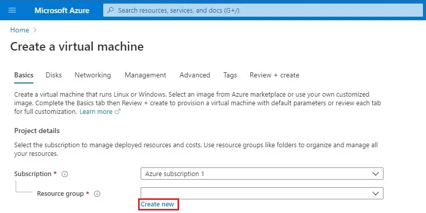 azure create a new virtual machine