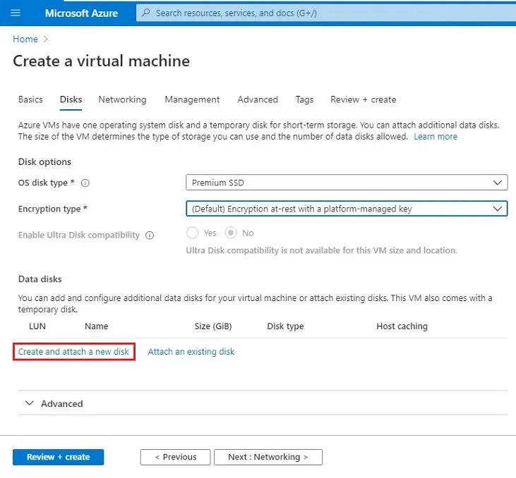 azure create a new vm disks