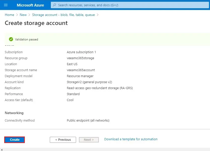 azure create storage account validation