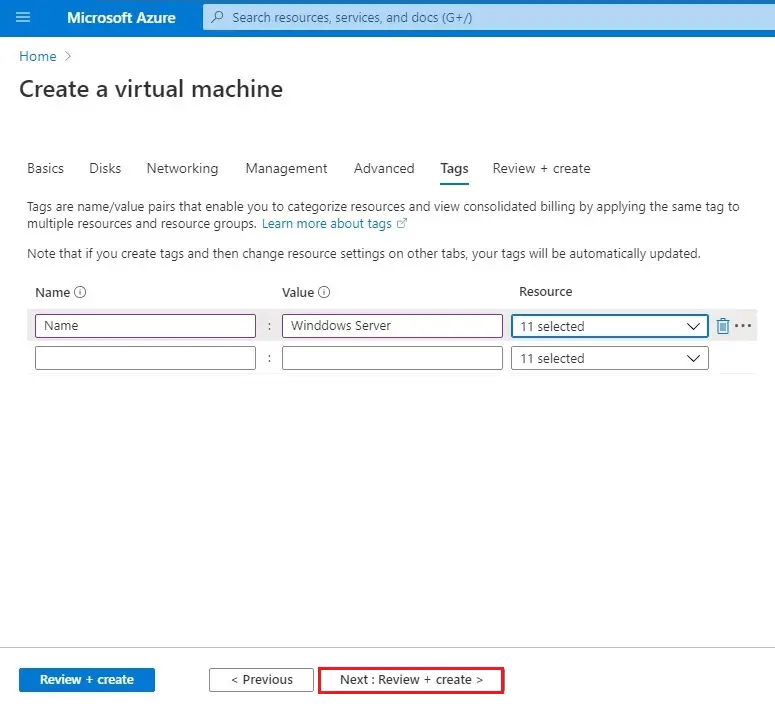 azure create vm tags