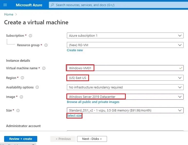 azure new vm wizard