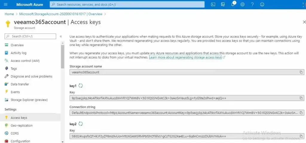 azure storage account access key