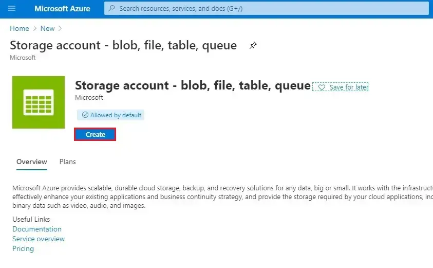 azure storage account create