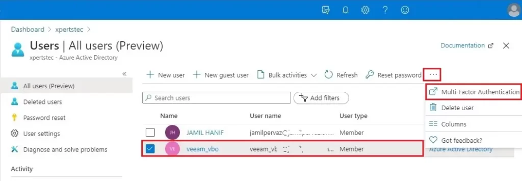 azure user multi-factor authentication