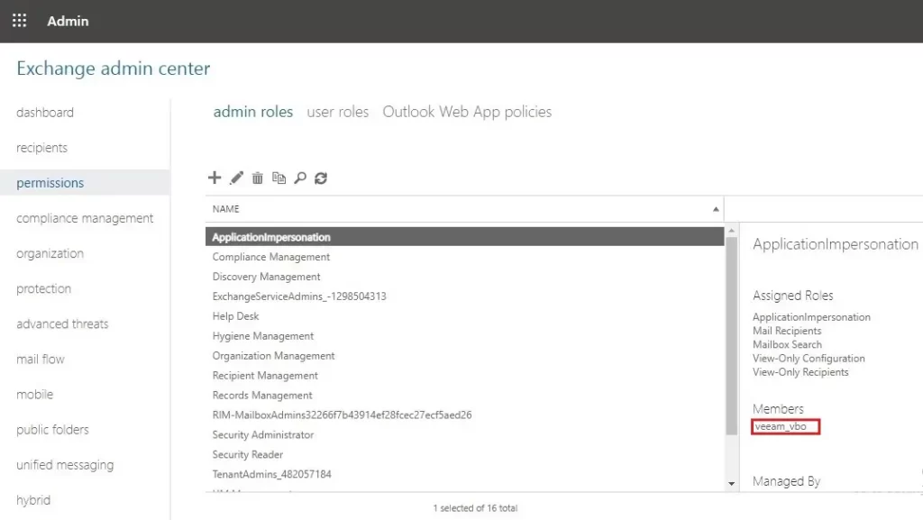 exchange admin center permissions
