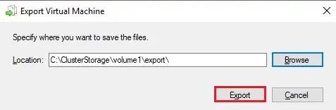 export virtual machine location