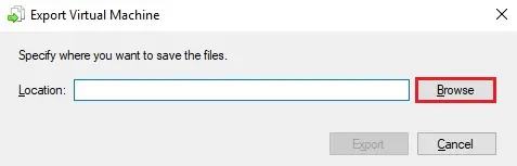 export virtual machine location