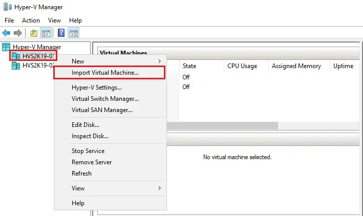 hyper-v manager import