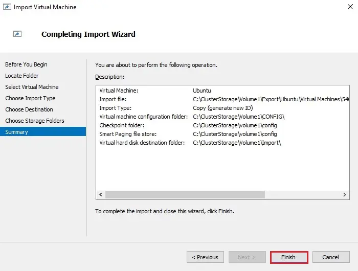 import virtual machine summary