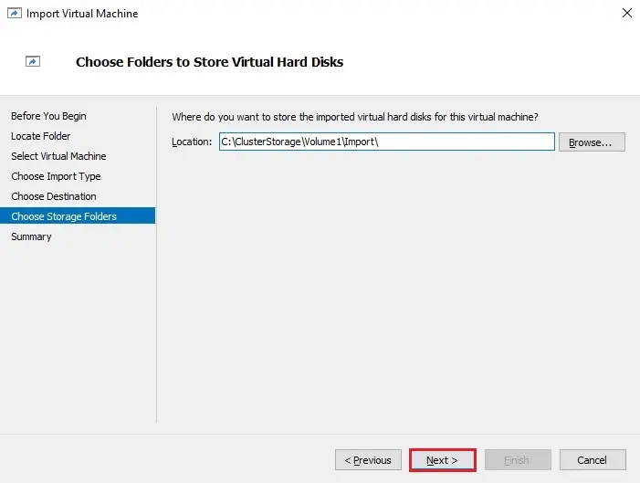 import vm location storage folder