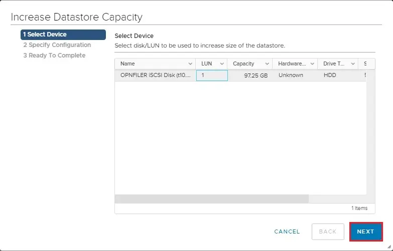 increase datastore capacity