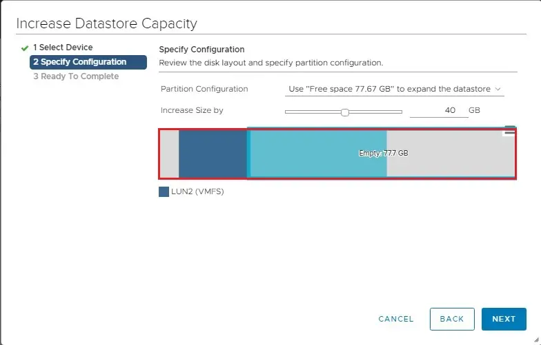 increase datastore details