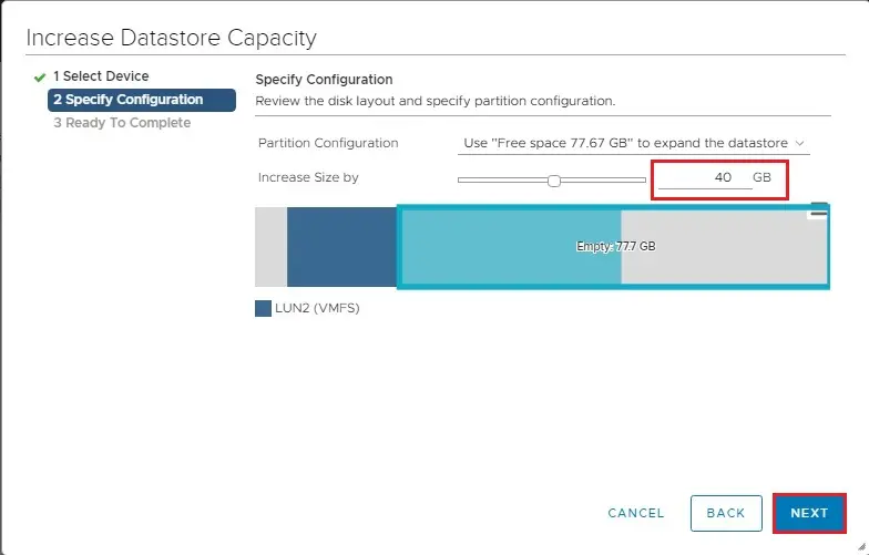 increase datastore details