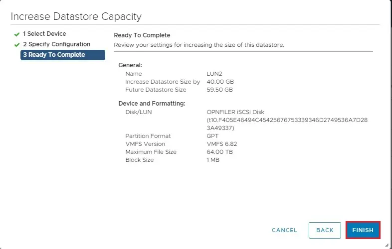 increase datastore summary