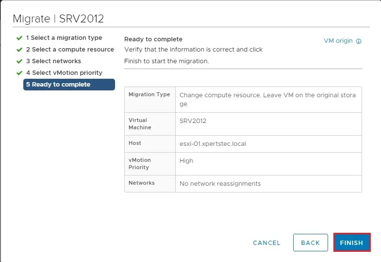 vmotion vmware migrate ready to complete