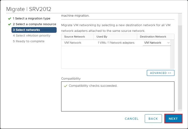 migrate select a network