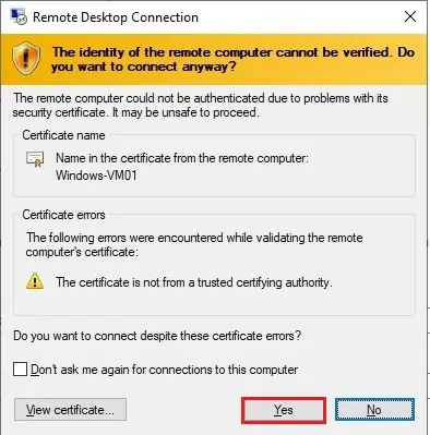 remote desktop connection certificate