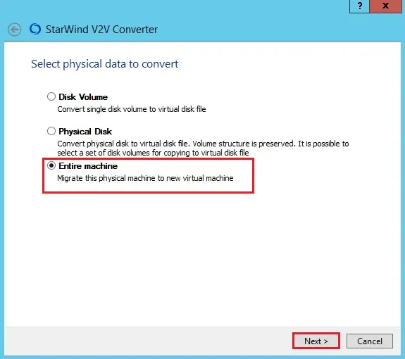 starwind v2v converter physical data