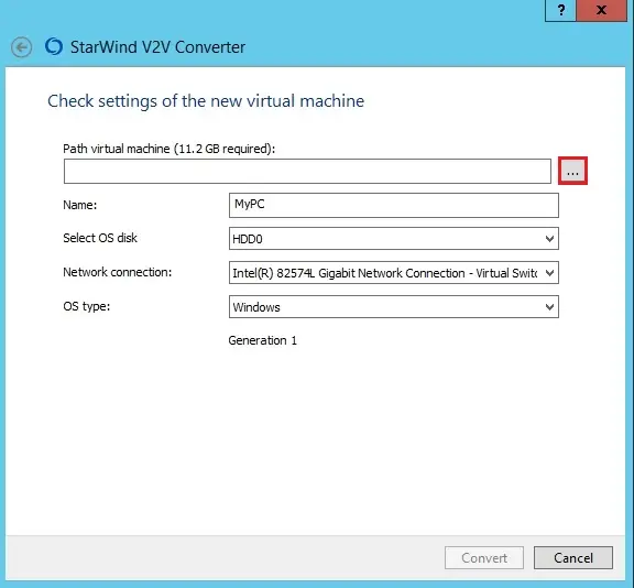 starwind v2v path virtual machine