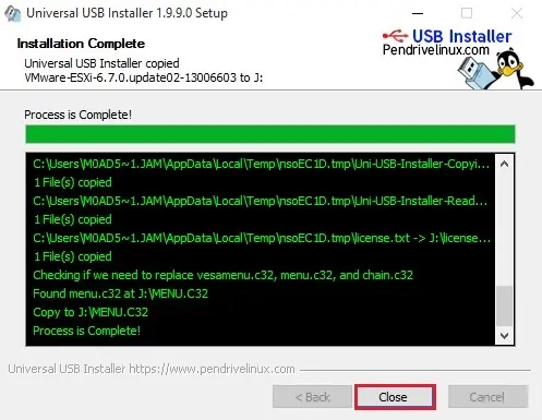 universal usb installer extracting