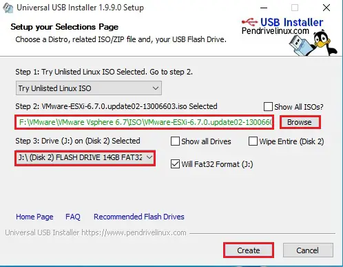 universal usb installer format drive