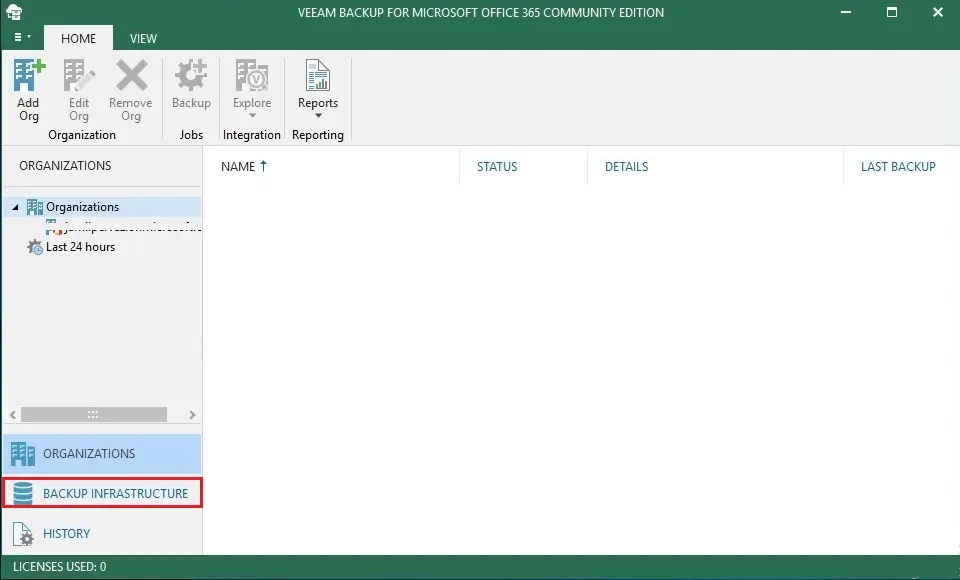 veeam backup for office 365 console