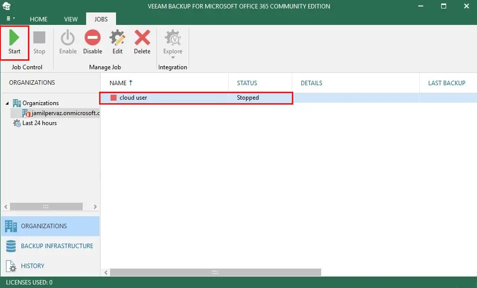 veeam backup for office 365 console