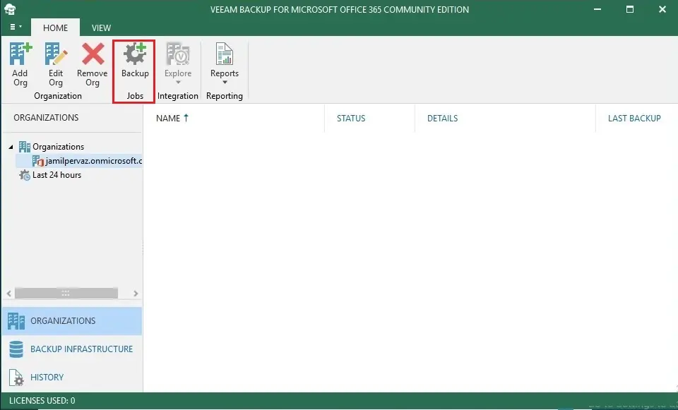 veeam backup for office 365 console