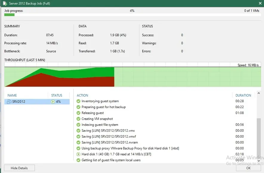 veeam backup job progress