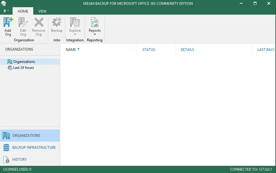 veeam for office 365 console