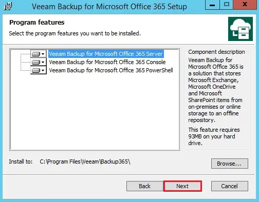 veeam for office 365 select feature