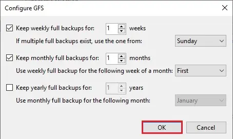 veeam new backup job gfs