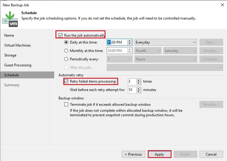 veeam new backup job schedule