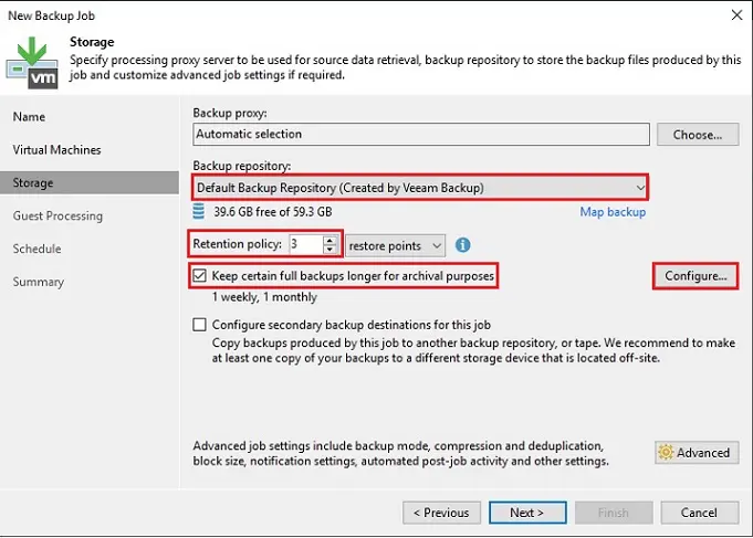 veeam new backup job storage