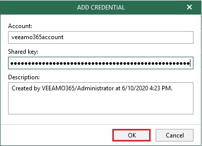 veeam object storage add credential
