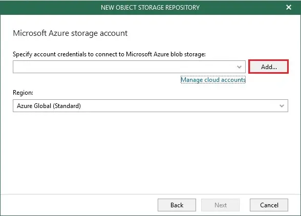 veeam object storage specify account