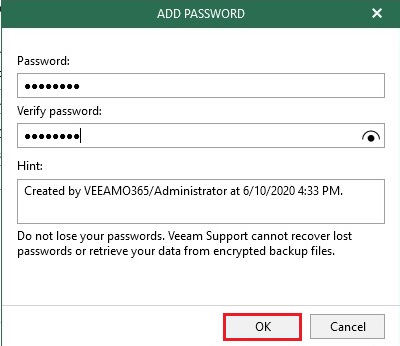 veeam offload backup add password