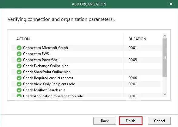 veeam organization verifying connection