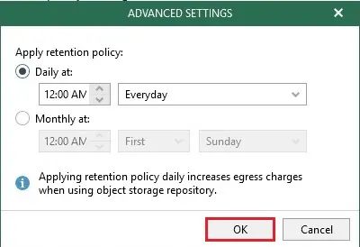 veeam repository apply retention policy