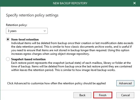 veeam repository retention policy