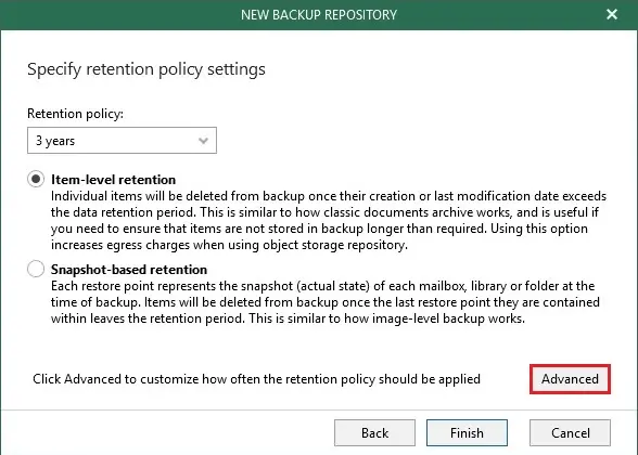 veeam repository retention policy