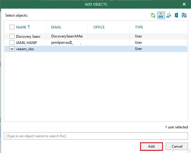 veeam select object to backup