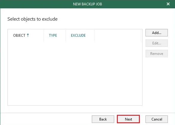 veeam select object to backup