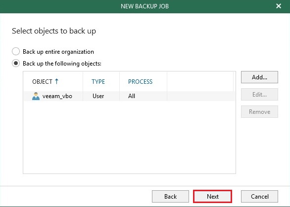 veeam select object to backup