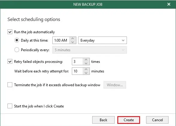 veeam select scheduling options