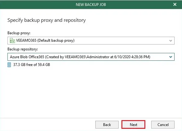 veeam specify backup proxy and repository